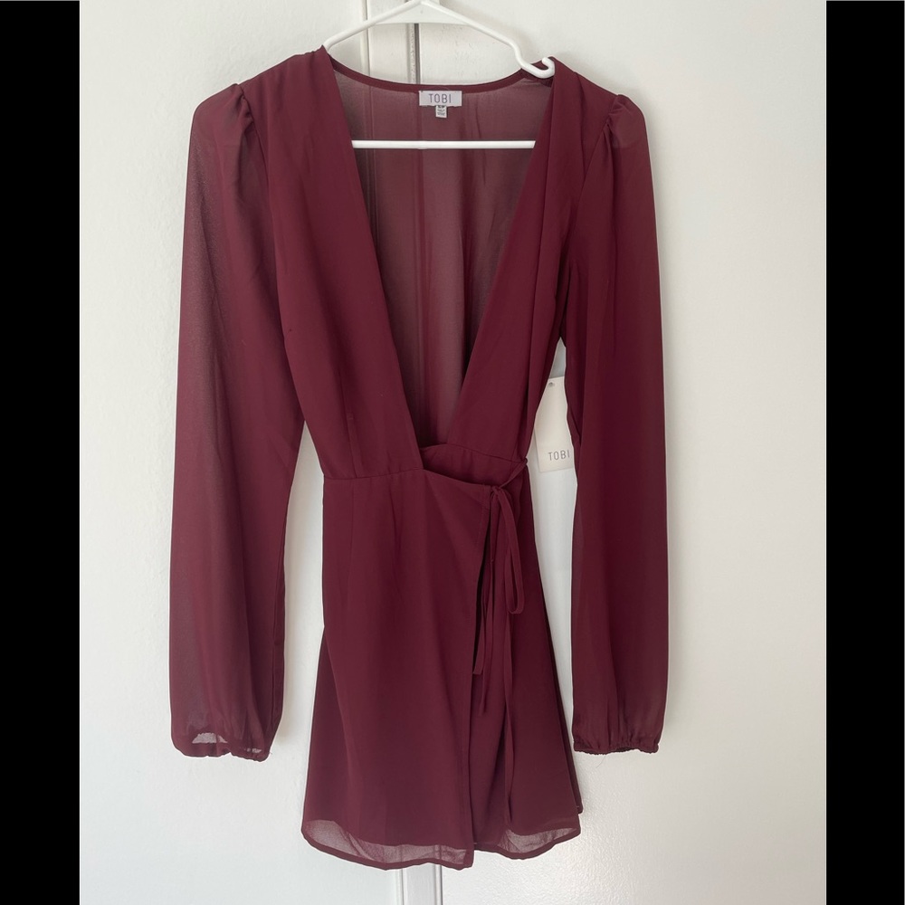Burgundy Long Sleeve Wrap Dress